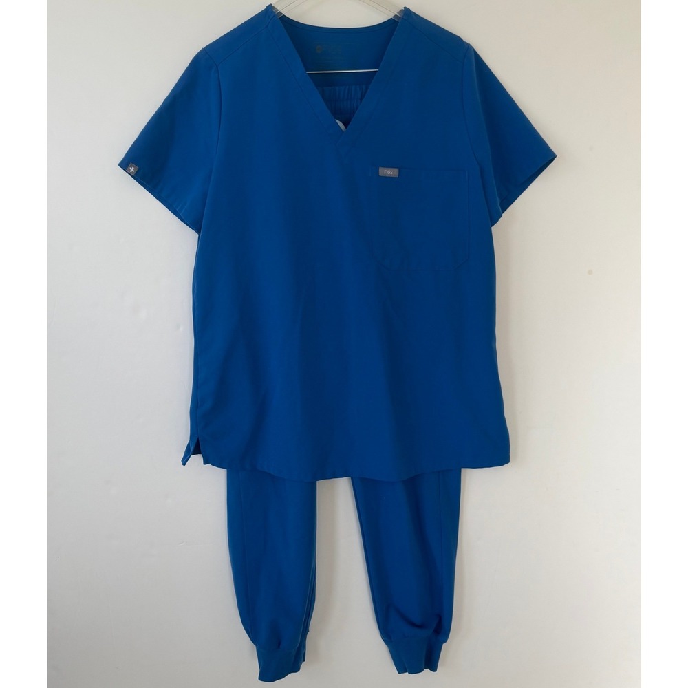 FIGS Technical Collection Scrub Set Medium Royal Blue V-Neck Top Jogger Pants